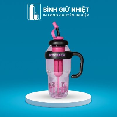 Bình nước nhựa quà tặng in logo kèm ống hút dung tích 1L BNN-11