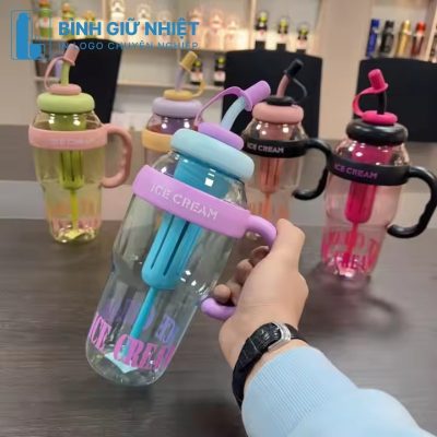 Bình nước nhựa quà tặng in logo kèm ống hút dung tích 1L BNN-11