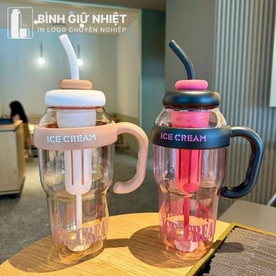Bình nước nhựa quà tặng in logo kèm ống hút dung tích 1L BNN-11