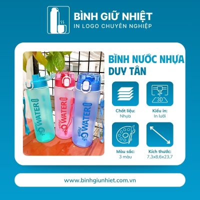 Bình nước nhựa quà tặng in logo thương hiệu Duy Tân nút bấm dung tích 700ml BNN-04