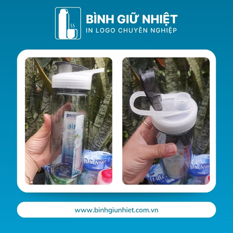 Bình nước nhựa quà tặng in logo thương hiệu Duy Tân nút bật dung tích 1L BNN-08
