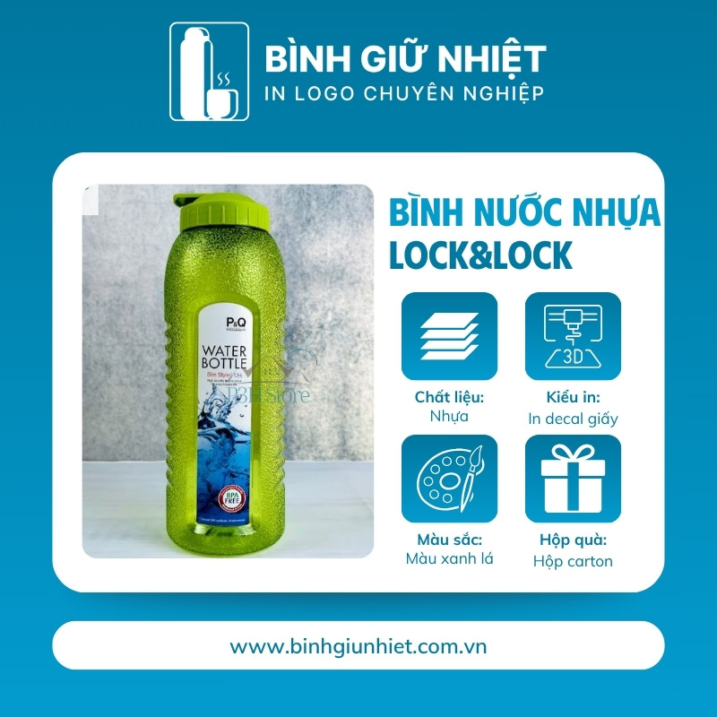 Bình nước nhựa quà tặng in logo thương hiệu Lock&Lock nút vặn dung tích 1.5L BNN-06