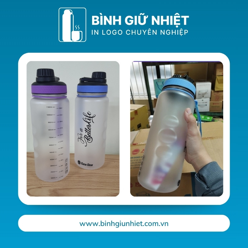 Bình nước nhựa quà tặng in logo thương hiệu Rạng Đông nút bật dung tích 1.2L BNN-09