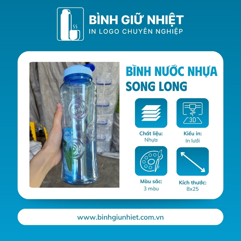 Bình nước nhựa quà tặng in logo thương hiệu Song Long nút vặn dung tích 1L BNN-07