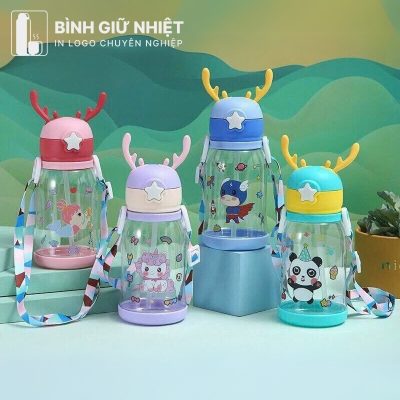 Bình nước nhựa quà tặng in logo trẻ em nút bấm dung tích 600ml BNN-10