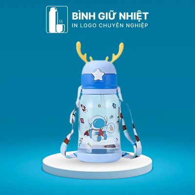 Bình nước nhựa quà tặng in logo trẻ em nút bấm dung tích 600ml BNN-10