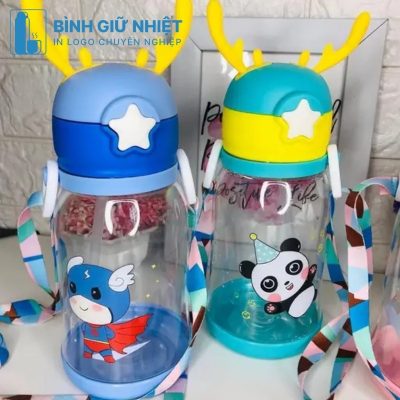 Bình nước nhựa quà tặng in logo trẻ em nút bấm dung tích 600ml BNN-10