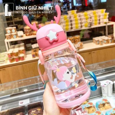 Bình nước nhựa quà tặng in logo trẻ em nút bấm dung tích 600ml BNN-10