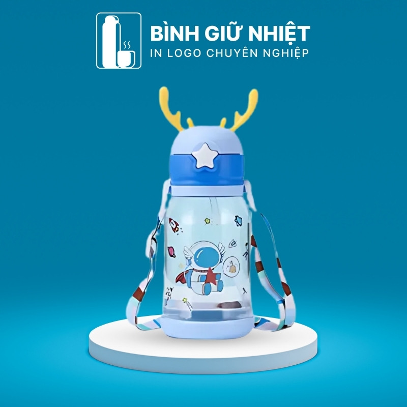 Bình nước nhựa quà tặng in logo trẻ em nút bấm dung tích 600ml BNN-10