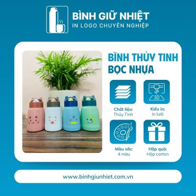 Bình thủy tinh bọc nhựa quà tặng in logo 4 màu dung tích 360ml BTT-09
