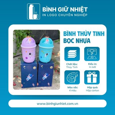 Bình thủy tinh bọc nhựa quà tặng in logo 4 màu dung tích 380ml BTT-08