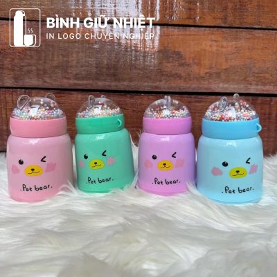 Bình thủy tinh bọc nhựa quà tặng in logo 4 màu dung tích 380ml BTT-10