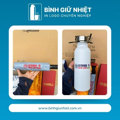 Bộ Giftset quà tặng in logo gồm bình giữ nhiệt quai xách và ô dù gấp 3 tự động 2 chiều BGS-25