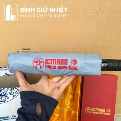 Bộ Giftset quà tặng in logo gồm bình giữ nhiệt quai xách và ô dù gấp 3 tự động 2 chiều BGS-25
