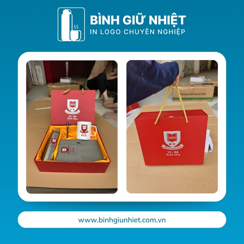 Bộ Giftset quà tặng in logo gồm bình giữ nhiệt, sổ da, bút ký và ly sứ BGS-23