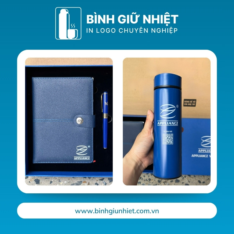 Bộ Giftset quà tặng in logo gồm bình giữ nhiệt, sổ da và bút ký BGS-31