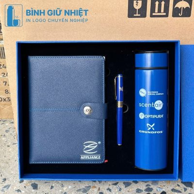 Bộ Giftset quà tặng in logo gồm bình giữ nhiệt, sổ da và bút ký BGS-31