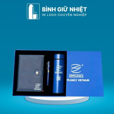 Bộ Giftset quà tặng in logo gồm bình giữ nhiệt, sổ da và bút ký BGS-31