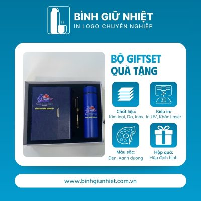 Bộ Giftset quà tặng in logo gồm bình giữ nhiệt, sổ da và bút ký BGS-22