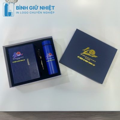 Bộ Giftset quà tặng in logo gồm bình giữ nhiệt, sổ da và bút ký BGS-22