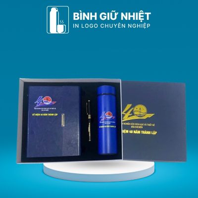 Bộ Giftset quà tặng in logo gồm bình giữ nhiệt, sổ da và bút ký BGS-22