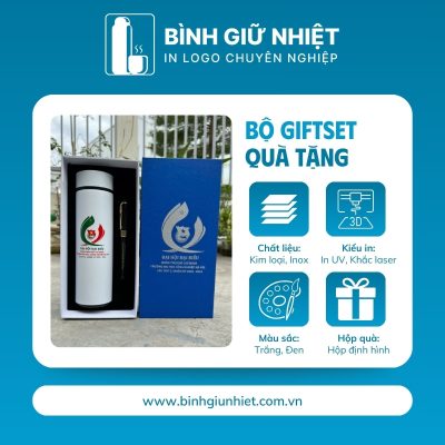 Bộ Giftset quà tặng in logo gồm bình giữ nhiệt và bút ký BGS-21