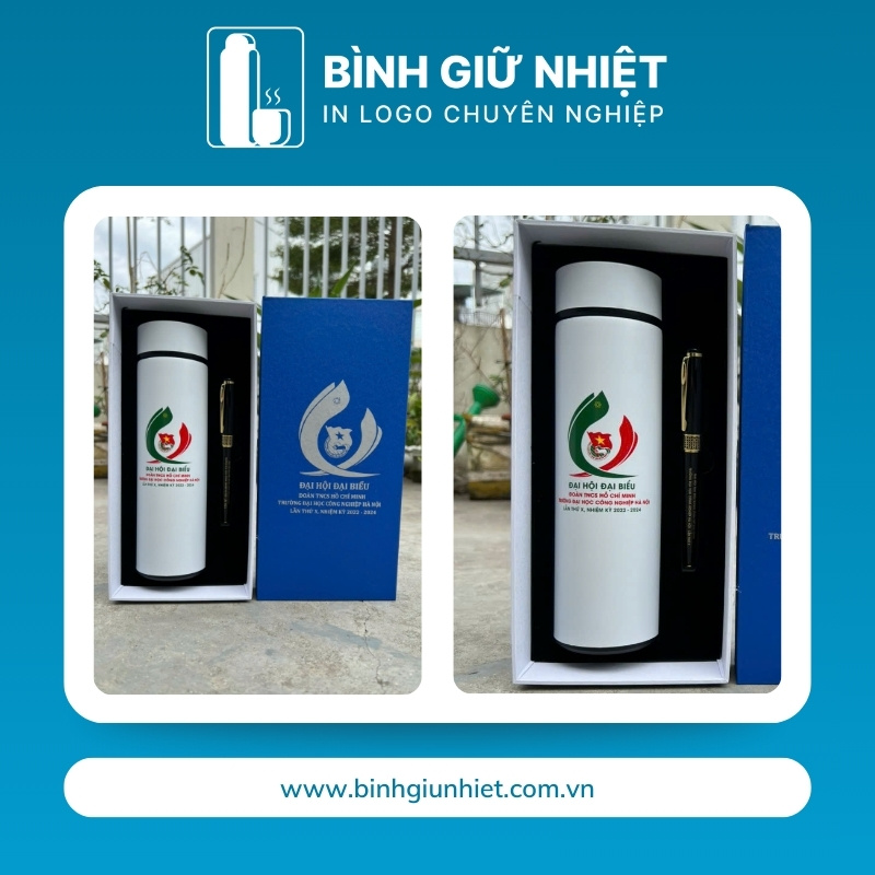 Bộ Giftset quà tặng in logo gồm bình giữ nhiệt và bút ký BGS-21