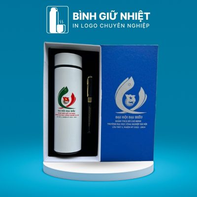 Bộ Giftset quà tặng in logo gồm bình giữ nhiệt và bút ký BGS-21