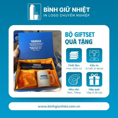 Bộ Giftset quà tặng in logo gồm bình giữ nhiệt và ly sứ BGS-29