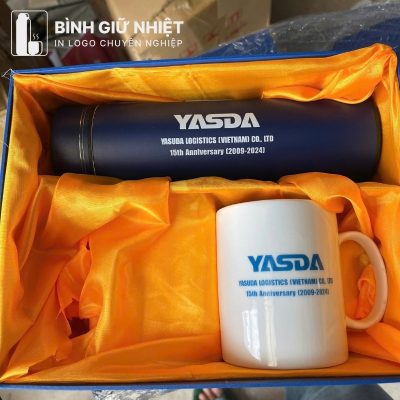 Bộ Giftset quà tặng in logo gồm bình giữ nhiệt và ly sứ BGS-29