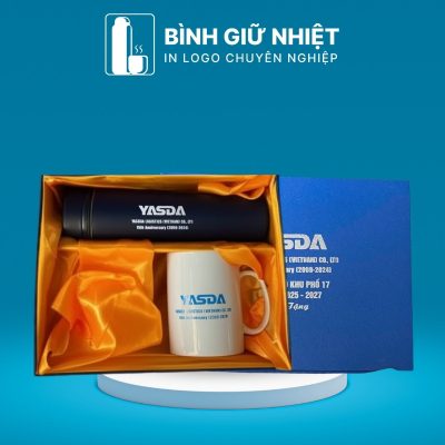 Bộ Giftset quà tặng in logo gồm bình giữ nhiệt và ly sứ BGS-29