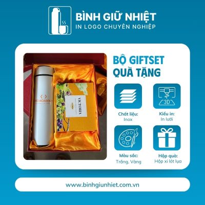 Bộ Giftset quà tặng in logo gồm bình giữ nhiệt và hộp nho khô BGS-26
