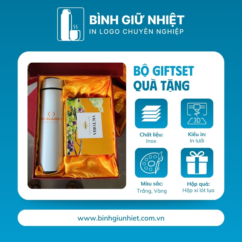 Bộ Giftset quà tặng in logo gồm bình giữ nhiệt và hộp nho khô BGS-26