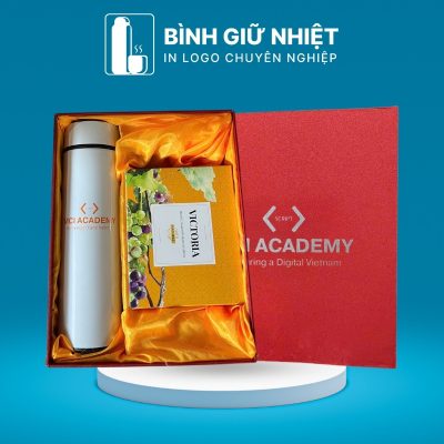 Bộ Giftset quà tặng in logo gồm bình giữ nhiệt và hộp nho khô BGS-26