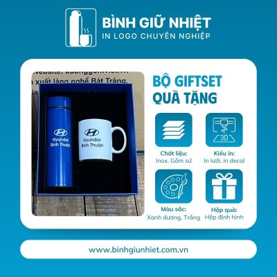 Bộ Giftset quà tặng in logo gồm bình giữ nhiệt và ly sứ BGS-28
