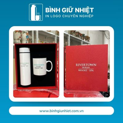 Bộ Giftset quà tặng in logo gồm bình giữ nhiệt và ly sứ BGS-27