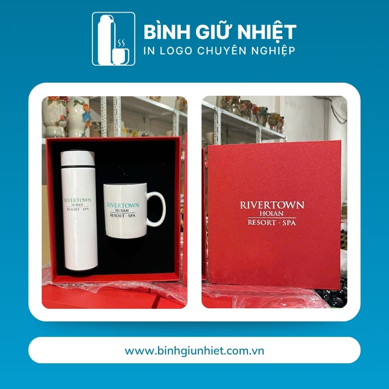 Bộ Giftset quà tặng in logo gồm bình giữ nhiệt và ly sứ BGS-27