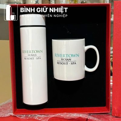 Bộ Giftset quà tặng in logo gồm bình giữ nhiệt và ly sứ BGS-27