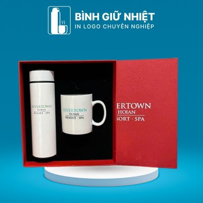 Bộ Giftset quà tặng in logo gồm bình giữ nhiệt và ly sứ BGS-27