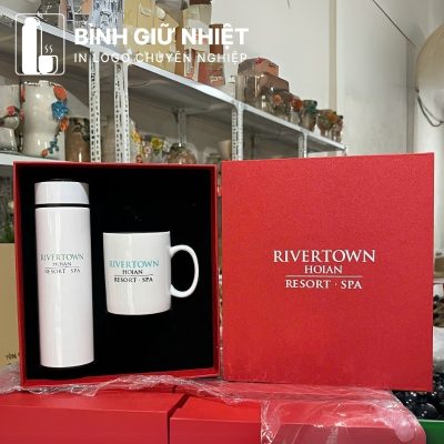 Bộ Giftset quà tặng in logo gồm bình giữ nhiệt và ly sứ BGS-27
