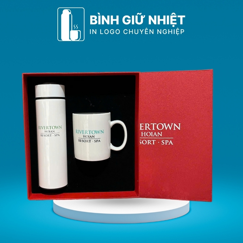 Bộ Giftset quà tặng in logo gồm bình giữ nhiệt và ly sứ BGS-27