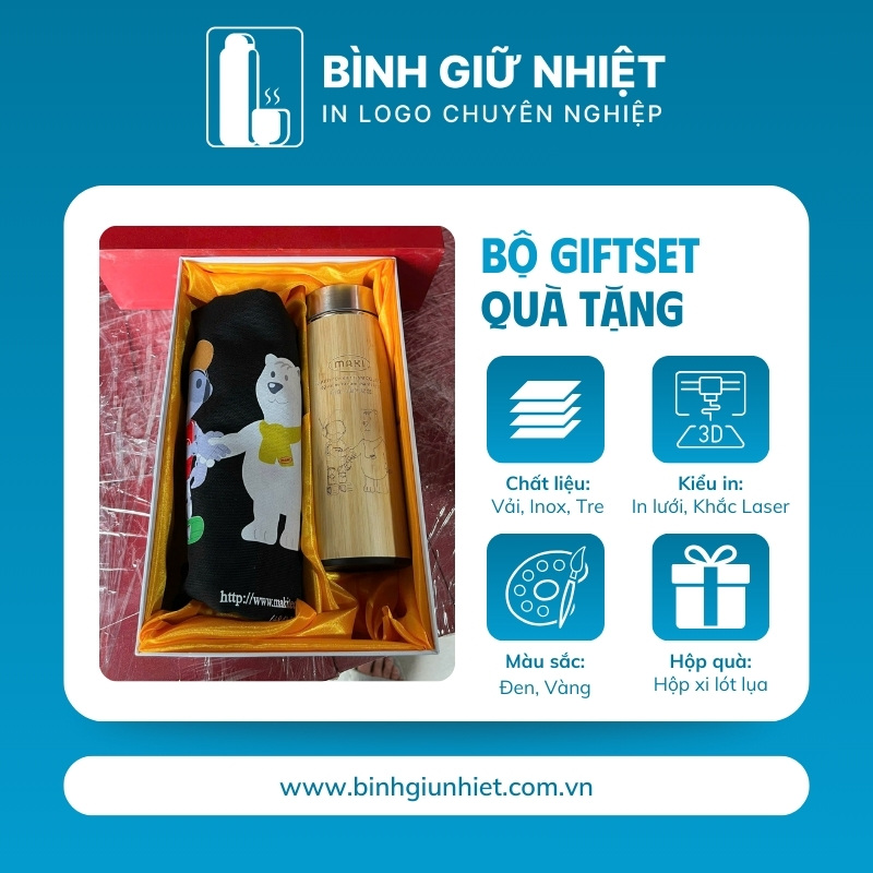Bộ Giftset quà tặng in logo gồm bình giữ nhiệt và túi canvas BGS-24