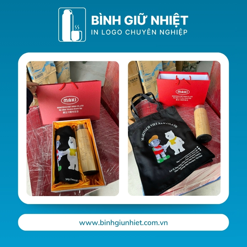 Bộ Giftset quà tặng in logo gồm bình giữ nhiệt và túi canvas BGS-24