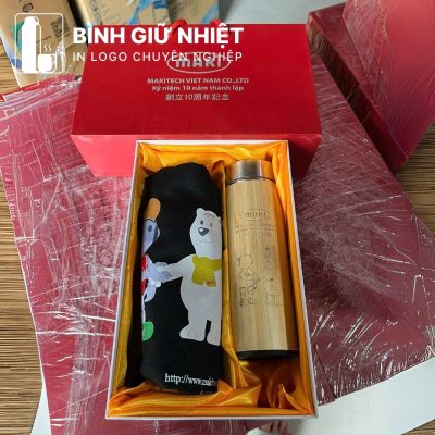 Bộ Giftset quà tặng in logo gồm bình giữ nhiệt và túi canvas BGS-24