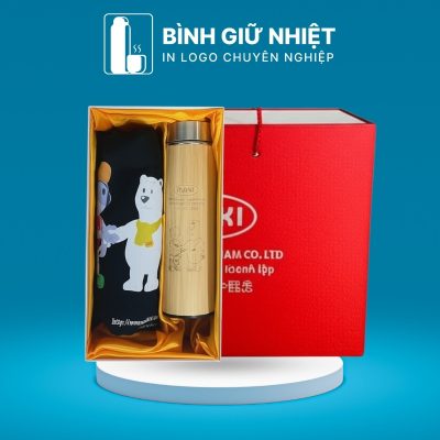 Bộ Giftset quà tặng in logo gồm bình giữ nhiệt và túi canvas BGS-24