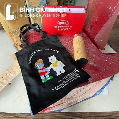 Bộ Giftset quà tặng in logo gồm bình giữ nhiệt và túi canvas BGS-24