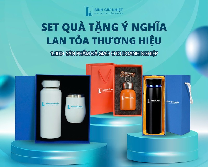 Bình giữ nhiệt thủy tinh in logo thương hiệu - Quà tặng cao cấp