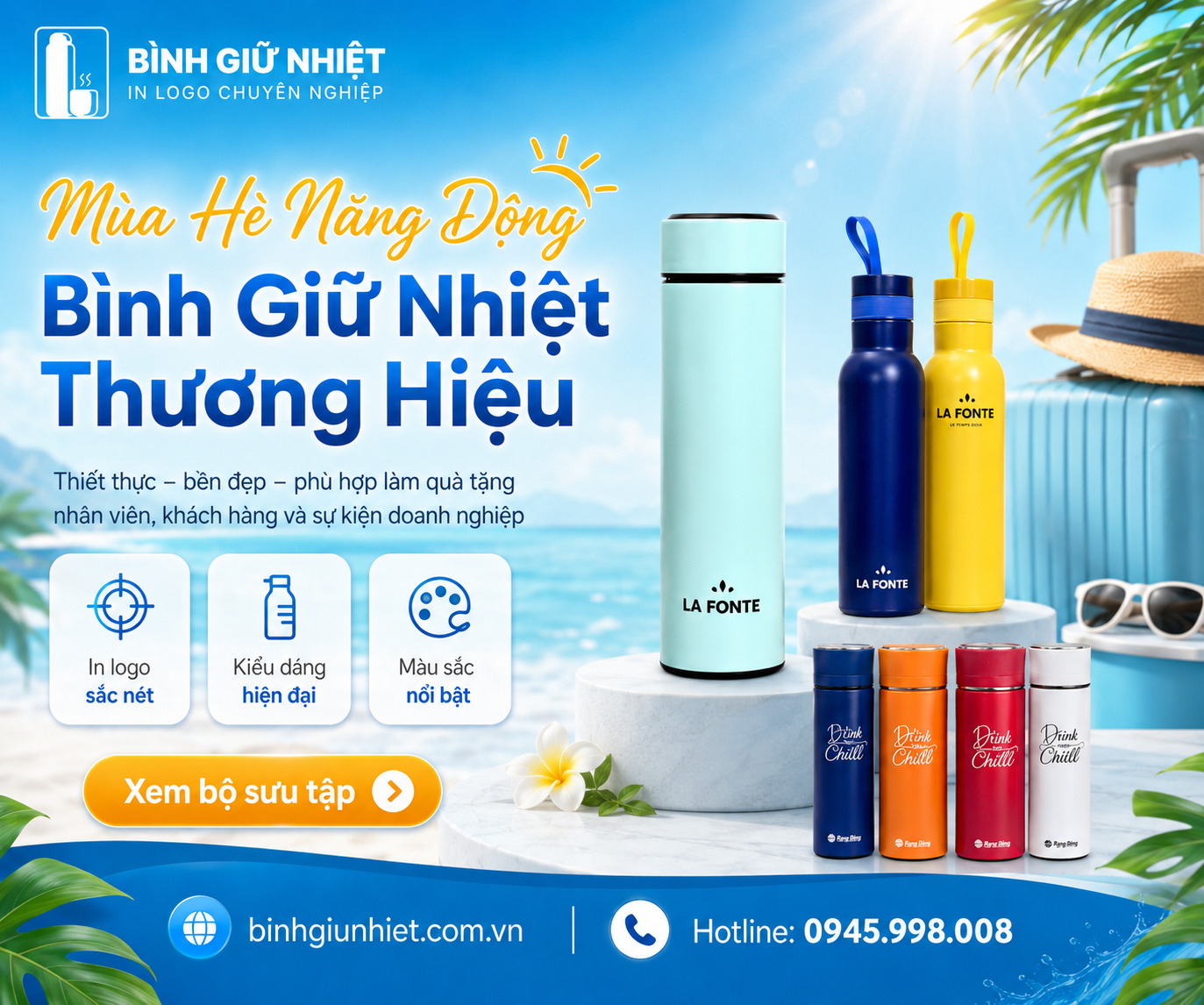 Bình giữ nhiệt inox in logo - Bình nước giữ nhiệt quà tặng